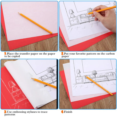 Process of using 30 Pack Graphite Transfer Paper For Tracing And Copying Lines On Canvas And Wood 8.5 X 11 Inches White Erasable Carbon Paper Set