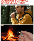 Three In One Fire Starter Survival Tool With Titanium Emergency Whistle Kerosene Lighter And Mini Pill Holder used outdoors