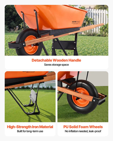 One Wheel Dump Cart For Garden And Yard, 6 Cu Ft Capacity, 330 Lb Load, Built Tough Wheelbarrow With Metal Handle And 16 Inch Wide Track Wheels