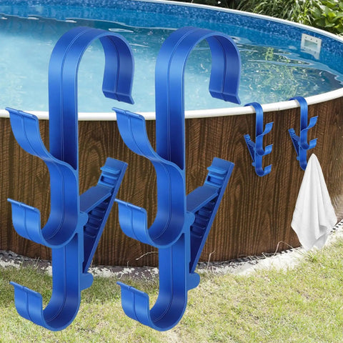 Adjustable Waterproof Pool Pole Hooks Three Hook Bracket for Telescopic Rods and Cleaning Tools attached to pool