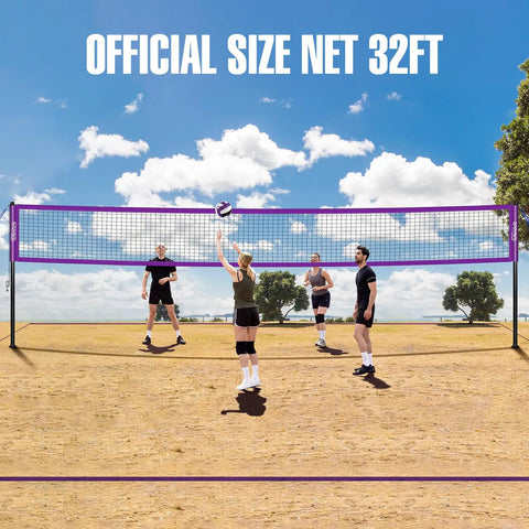 Portable Volleyball Net Set With Adjustable Steel Poles, Anti Sag Winch System, Easy Setup Pump, Boundary Lines, And Carry Bag