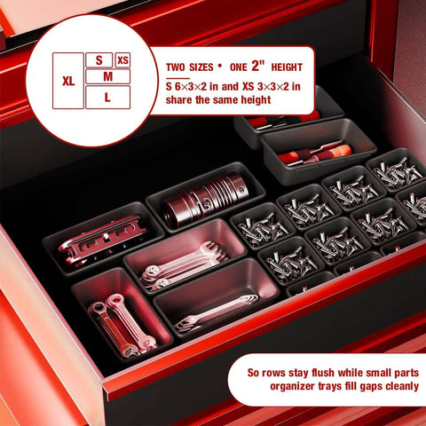 16 Piece Small Parts Tool Box Organizer Trays Set For Tool Box Drawer Storage with Eight Small and Eight Extra Small Trays