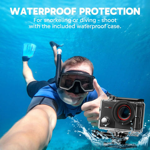 Ek7000 Pro 4K 30FPS Action Camera Bundle snorkeling underwater with waterproof case