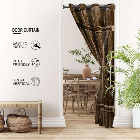 Rustic Barn Wood Door Curtains For Doorways With Grommets And Thermal Insulation Cozy Privacy Blackout Curtain For Kids Bedroom And Closet Room Divider 34W X 80L, installed view