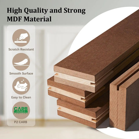 Close-up of MDF material for 96 Inch Double Sliding Closet Doors With 5 Lite Frosted Glass Pantry Panels Gives Your Space A Fresh Look Includes Hardware Track Kit Floor Guide Pre Drilled MDF White Ready To Assemble Door Panels.