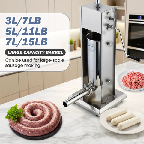 Manual Sausage Stuffer Vertical Sausage Stuffing Maker Food Grade 304 Stainless Steel Meat Filling Machine With Easy Fit Stuffing Tube