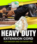 Worker using a 75 Foot Indoor Outdoor Extension Cord 3 Outlet Heavy Duty 12 Gauge 3 Conductor SJTW Waterproof Flexible Cord