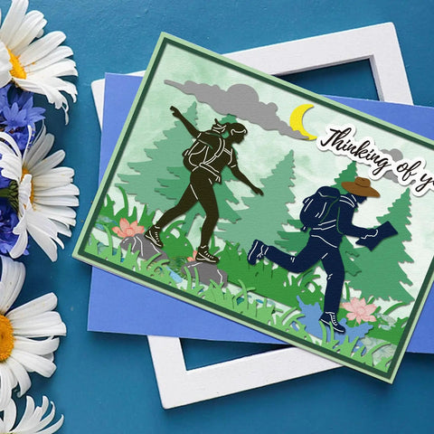 Must Have Mountain Camping Climbers Cutting Dies Set For Card Making And Scrapbooking with silhouettes of climbers and nature