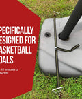 Heavy Duty Basketball Hoop Anchor Tie Down Kit For Secure Court Setup Ground Stakes shown installed on hoop base outdoors