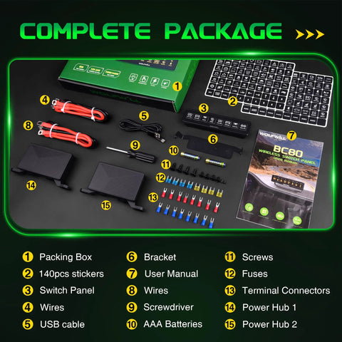 8 Gang Wireless Switch Panel 164 Ft Remote With 4 Control Modes Memory Function Rugged Auxiliary Multifunction Switch Panel 12V Universal Switch Box For Truck Pickup Offroad SUV with complete package including stickers and user manual