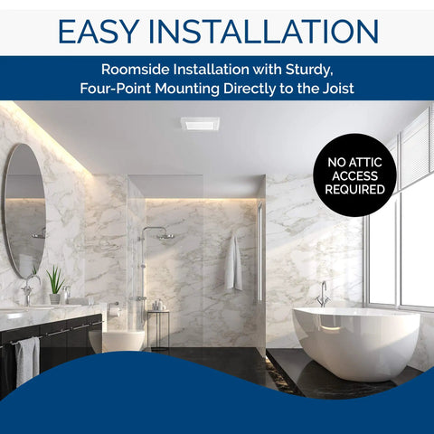 Super Quiet Energy Star Bath Exhaust Fan With 110 CFM And 1.5 Sones, Model AER110LTK installed in modern bathroom ceiling