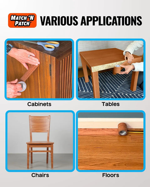Wood Grain Repair Tape Wheat Maple 2.25 In X 15 Ft Realistic Wood Finish Duct Tape For Mirror Frames Trim Borders Floors And Furniture Scratches Easy Peel Bubble Free Fix on cabinets, tables, chairs, floors.