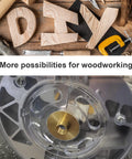 inBovoga 11-piece brass router template bushing guides set with 1/4 in shank, shown with a woodworking router on a workbench