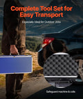 Magnetic Induction Heater Kit in blue case beside car, showcasing portability