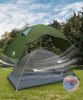 Ultra Lightweight 2 Person Backpacking Tent with Aluminum Poles Waterproof Rainfly shown with mesh layer in park setting