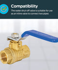 Three Eighth Inch IPS Heavy Duty Full Port Ball Valve Brass Plumbing Fitting Inline Shut Off Valve for water lines with blue handle
