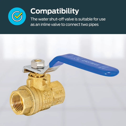 Three Eighth Inch IPS Heavy Duty Full Port Ball Valve Brass Plumbing Fitting Inline Shut Off Valve for water lines with blue handle