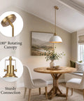 Caiselee 13 in Dome Pendant Light, 1-Light White and Gold Pendant Lighting with 180° rotating canopy above a dining table.