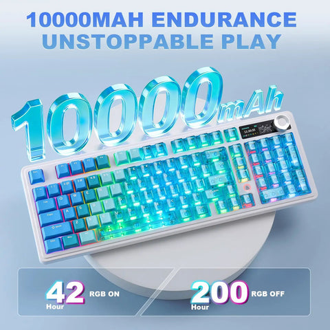 Dual 8K Wireless Mechanical Keyboard With Blue Lychee Switches, Sick Built In TFT Display, Dope Knurled Volume Dial, Win Mac Ready, Premium Fire Gear For Lightning Fast Gameplay with 10000mAh battery.