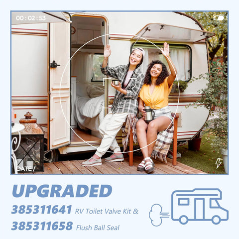 RV Toilet Valve Replacement Kit For Dometic 300 310 320 Flush Toilets With Water Valve Hose Clamp Screws And Stainless Mesh Filters Easy Cost Effective Repair For Campers And Trailers, shown with RV owners