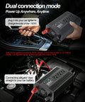 Heavy Duty 1000W Power Inverter 12V To 110V AC With 2000W Peak Surge, showing dual connection setup in vehicle.
