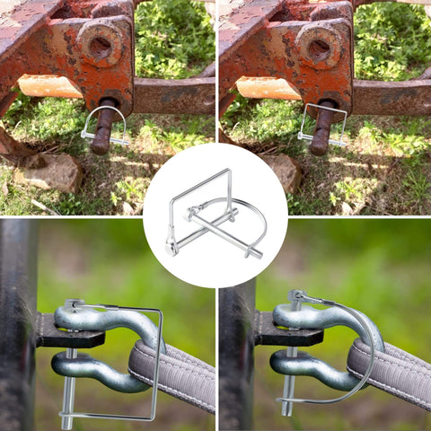 Pack Of Ten Heavy Duty Trailer Pins Two And Three Quarter Inch Long By One Quarter Inch Wide with PTO and Lock Pins in use