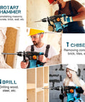 Built Tough 1-1/4 Inch SDS Plus Rotary Hammer Drill, 1500W Power, 6 speeds, used for demolishing and drilling various materials