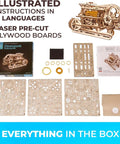 Steampunk Submarine Mechanical 3D Puzzle Kit For Adults And Teens, wooden 1:48 submarine parts, manual and boards