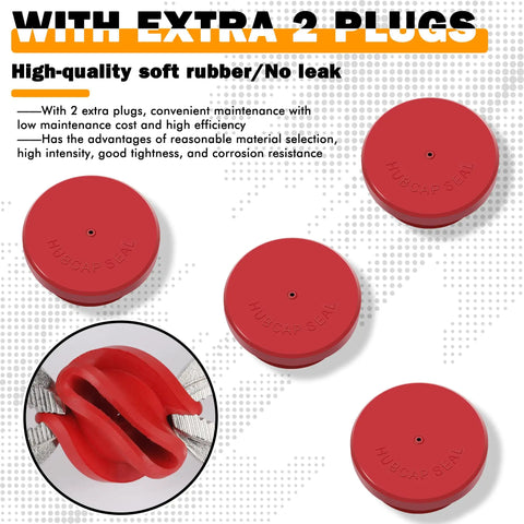 Four red rubber plugs from 343-4024 Trailer Hub Caps Compatible With Stemco Aluminum Hub Cap For Trailer Axle Pack Of 2