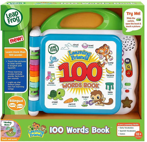 Totally Awesome Interactive Kids Learning Book Featuring Turtle Tiger And Monkey Pals With Touch To Speak Tech For Mastering Over 100 Words And Early Ed Skills Made Dead Simple For Toddlers, showing the bilingual 100 Words Book.