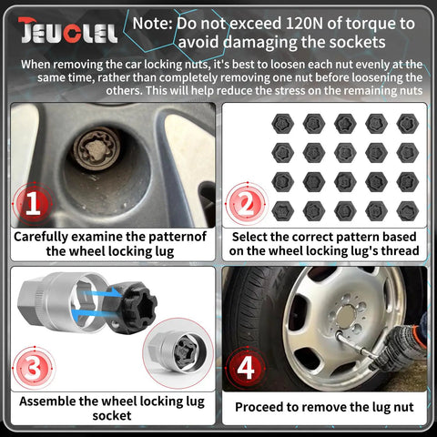 22 Piece Wheel Lock Nut Key Kit For BMW Vehicles instruction guide for removing anti-theft lug nuts