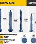 200 Piece Concrete Screws And Drill Bit Set For Masonry Includes One Quarter Inch And Three Sixteenths Inch Self Tapping Screws Flat Head Phillips And Hex Head Masonry Screws Anchors And Bits For Block Brick Cement showing sizes and included drill bits