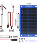 12W Solar Car Battery Charger Portable 12V Trickle Charger And Maintainer Waterproof Solar Panel size dimensions and accessories