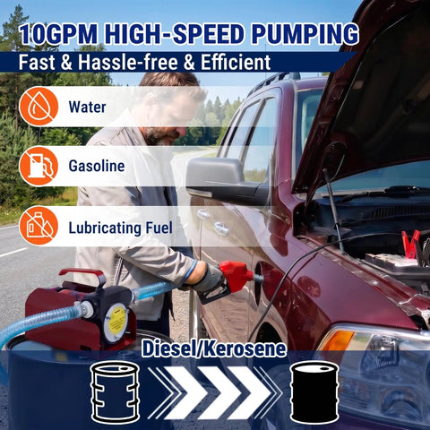 Heavy Duty Diesel Fuel Transfer Pump Kit 10 GPM Speed. 12 Volt Self Priming Shurflo Style Gasoline Diesel With Automatic Shut Off Nozzle Hose For Tractor Tank Farm Truck Oil Line