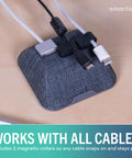 Magnetic Cable Holder And Charger Organizer For Desk And Nightstand Keeps USB C And Lightning Cables Slotted No Fuss Cord Wrangler With Three Clip Magnet System Pencil Gray Finish Desktop Cable Management on desk holding cables