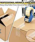 Full Automatic Double Flap Box Sealer With Servo Motor Self Adjusts To Carton Sizes Instantly For High Speed Logistics And Ecommerce Packaging Lines Handles Up To 1000 Boxes Per Hour Effortlessly, showing heavy-duty roller press applying tape.