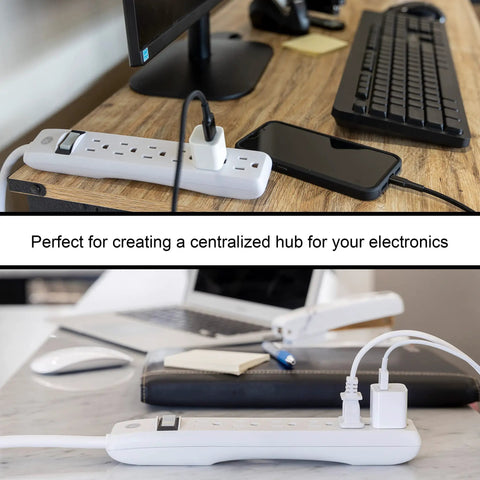 Six Outlet Power Strip Four Pack With Two Foot Extension Cords For Home Office Garage Heavy Duty Flat Plug Grounded