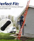 Ladder Rope Replacement For Extension Ladders Up To 40 Feet With Single Pulley Fits Werner AC30 2 And Most Aluminum And Fiberglass Ladders Five Sixteenth Inch Diameter Replacement Kit 1 Pack No Fuss Easy Install Not For Double Pulley Systems shown on ladder against house with inset of rope bundle