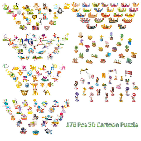 3D Cartoon Puzzle DIY Paper Craft Kit For Creative Building And STEM Projects That Sparks Learning Includes 176 Pieces Across Numbers Astronauts Athletes Vehicles Veggies And Letters For Fun Home Office Decor And Educational Activities, 176 pcs