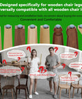 Selection of wooden chair legs with clear nail-on protectors; couple deciding on Chair Leg Floor Protectors For Wooden Chairs, Nail On Sliders That Stay Put, 16 Pack, Easy Glide Furniture Moving Pads, Scratch Prevention, No Slip Grip, Quiet Roll, Protect Floors And Make Moving A Breeze.