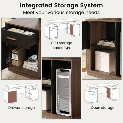 Integrated storage system of Fly Setup L Shaped Electric Standing Desk With Drawers And USB Charging Ports for organizing.