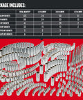 299 Piece Socket Set With Deep And Shallow Sockets And Hex Torx Slotted And Phillips Bits displayed on red background