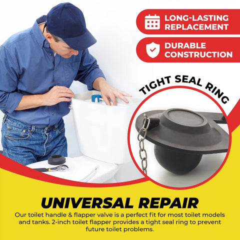 Man installing Front Mount Chrome Toilet Handle Replacement Kit With 2 Inch Universal Flapper And Stainless Steel Flapper Chain