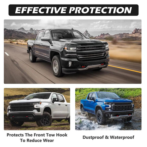 Tow Hook Covers For Chevy Silverado 1500 2007-2026 And GMC Sierra 1500 2007-2018, Custom Front Tow Hook Covers In Red