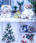 USB Fairy Lights 66 Feet With 200 LEDs Remote Control And Timer Waterproof 8 Modes For Indoor Outdoor Decor Bedroom Wreath DIY Party Wedding Christmas Holiday Pure White displayed on teddy bear, Christmas tree, and lantern.