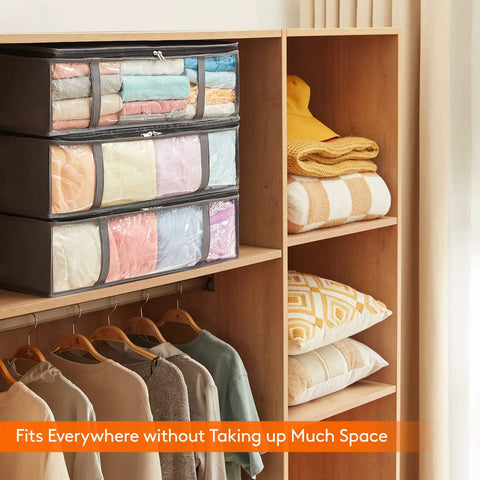 Under Bed Storage Bags 40L Set Of 3 With Front Clear Window Foldable Closet Organizers for towels and clothes in a closet