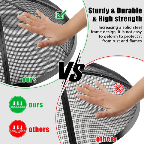 Comparison of 36 Inch Round Fire Pit Screen With Handle And Poker, showing sturdy stainless steel frame and mesh strength.