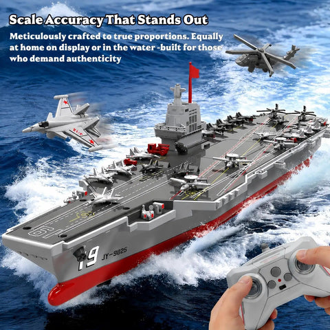 16 Inch RC Warship Boat With Real Water Spray, 15 MPH Dual Motor Aircraft Carrier Battleship, Remote Control Military Vessel