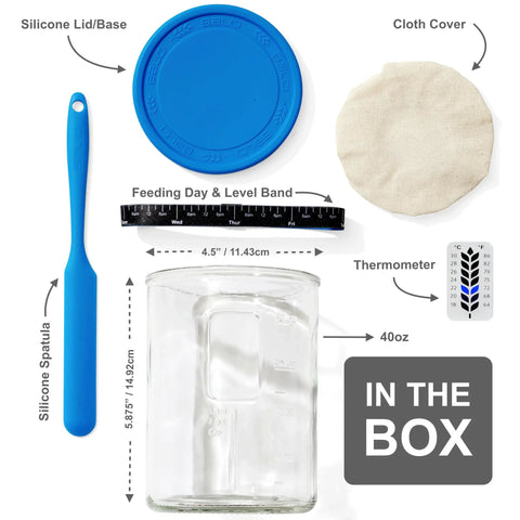 40oz Wide Mouth Sourdough Starter Jar Kit With Marked Feeding Band, Scraper, Cloth Cover, And Silicone Lid Base, Durable Glass