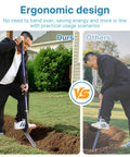 Comparison of Heavy Duty 4 Inch Trench Shovel with Blue Fiberglass Handle to a standard shovel in garden trenching.